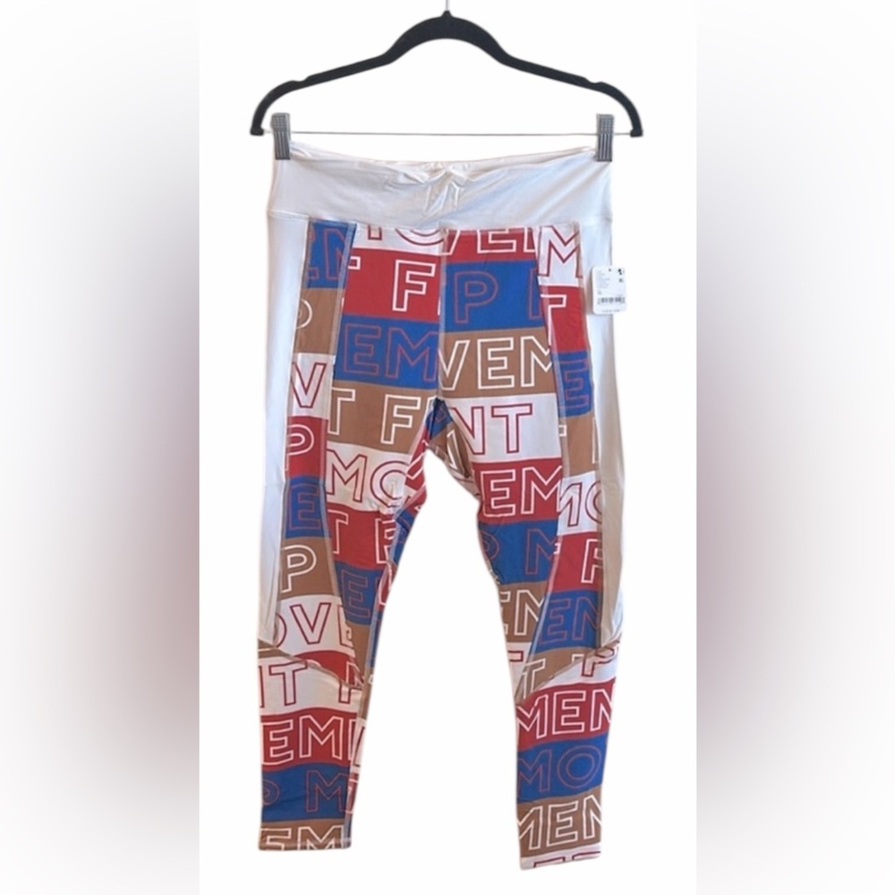 FP Movement Dawn To Dusk Leggings Size XL Red Blue White High Rise Stretchy - Picture 3 of 12